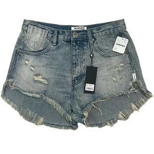 One Teaspoon Le Wolves Distressed Cutoff Jean Shorts High Rise Size 24 US 2 NEW